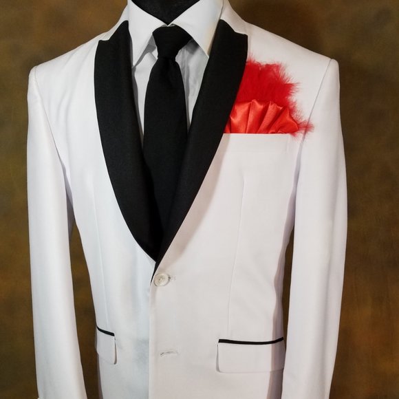 New - Red Satin Ruffle & Feather Pocket Square Insert - Picture 2 of 5